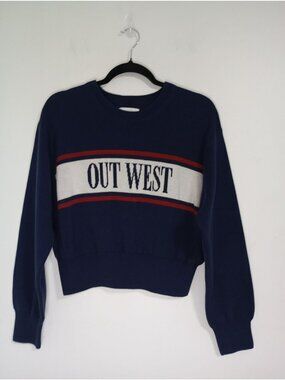 Aerie Sweater 100% Cotton Out West Cropped Navy Blue Size Small